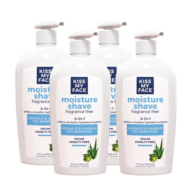 Crème de Rasage Kiss My Face sans parfum — Hydratante et Douce, flacon pompe 11 oz, lot de 4