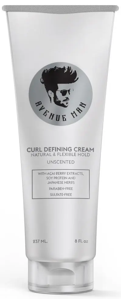 Crème Définissante des Boucles Avenue Man sans Parfum pour Hommes – Kératine, Acai et Extraits Botaniques – Contrôle des Frisottis, Résistance à l'Humidité, Texture Légère