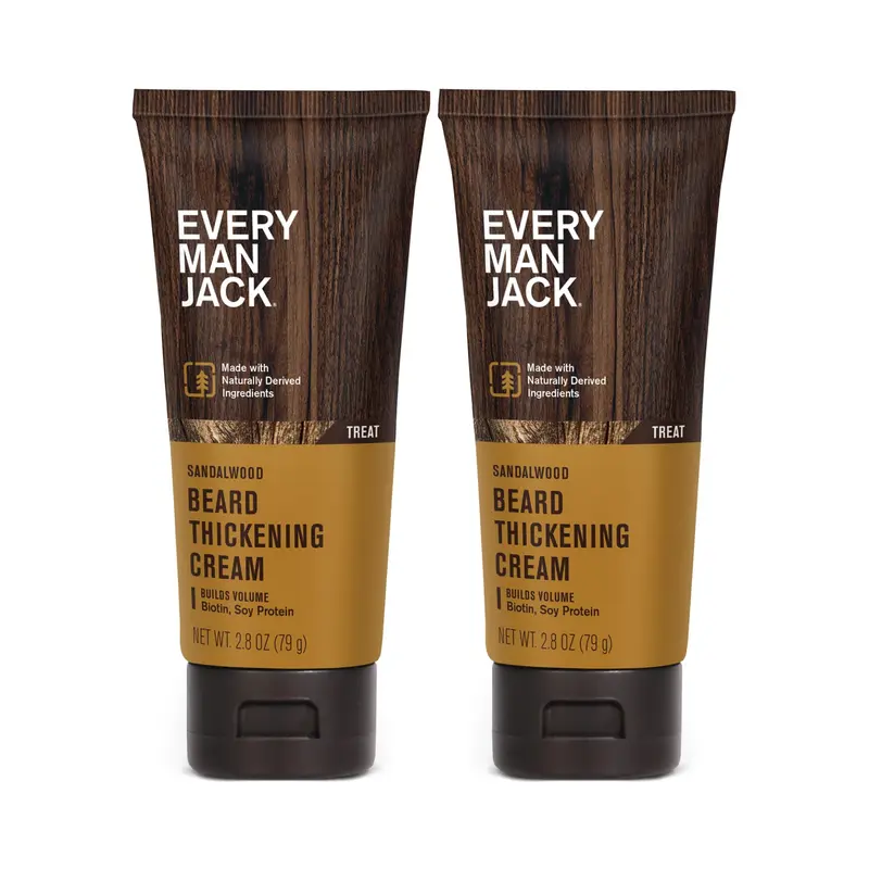 Crème Épaississante pour Barbe Every Man Jack – Fortifie, Épaissit et Nourrit – Parfum Santal Léger – Ingrédients Naturels Biotine, Vitamine B6 et Protéine de Soja – Lot 2 x 80 ml