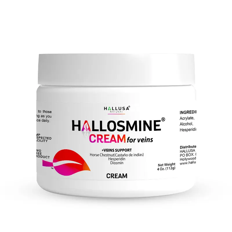 Crème Hallosmine pour Varices et Veines – Hallusa Natural, Diosmine, Hespéridine et Châtaigne d'Inde – 4 oz (112 g)