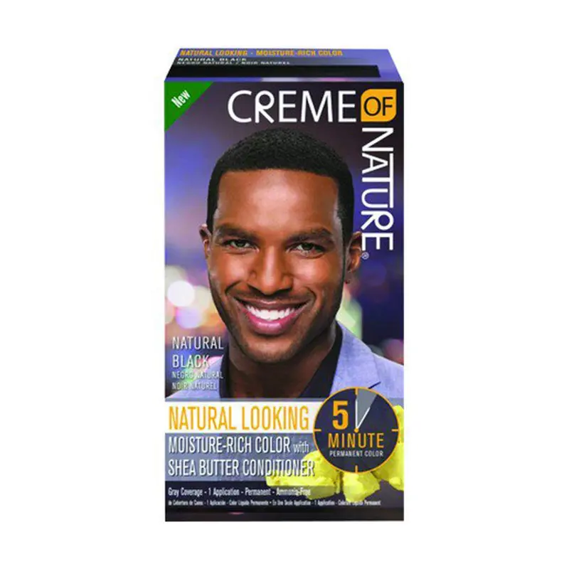 Creme of Nature Coloration Cheveux et Barbe – Noir Naturel, Sans Ammoniaque, Action Rapide (5 min)