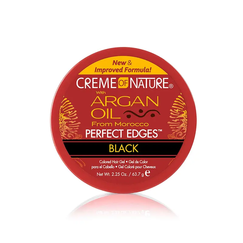 Creme of Nature Perfect Edges™ Gel Noir – Tenue 24h, Couverture des Gris et Brillance, Teinte Teintée, Huile d'Argan Marocaine, 2,25 oz