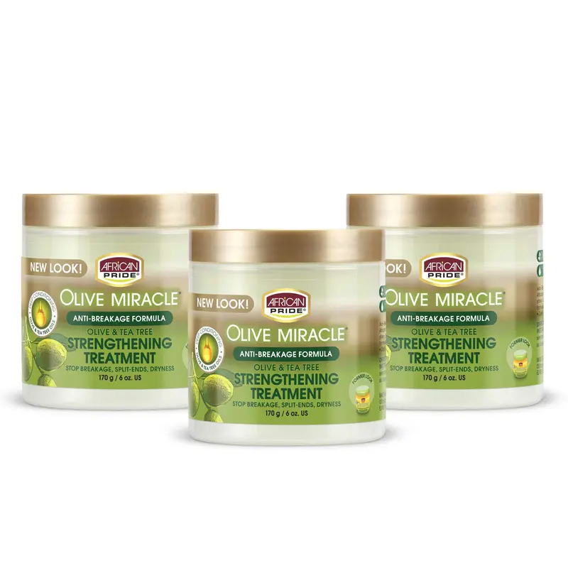 Crème Olive Miracle Anti-Casse d’African Pride (3 Pack) – Olive et Huile d’Arbre à Thé pour limiter casse, fourches et sécheresse, 6 oz