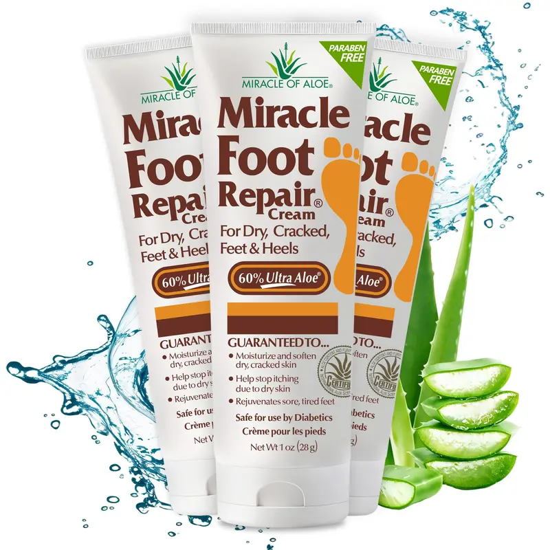 Crème Pieds Miracle of Aloe – 60% Ultra Aloe, Hydratation et Réparation, Lot 3x1 oz
