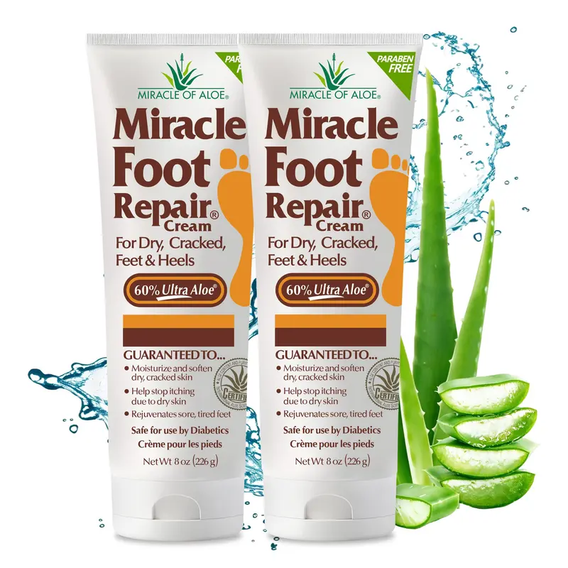 Crème réparatrice pieds Miracle of Aloe – lot de deux, 60% Ultra Aloe, hydratation et réparation