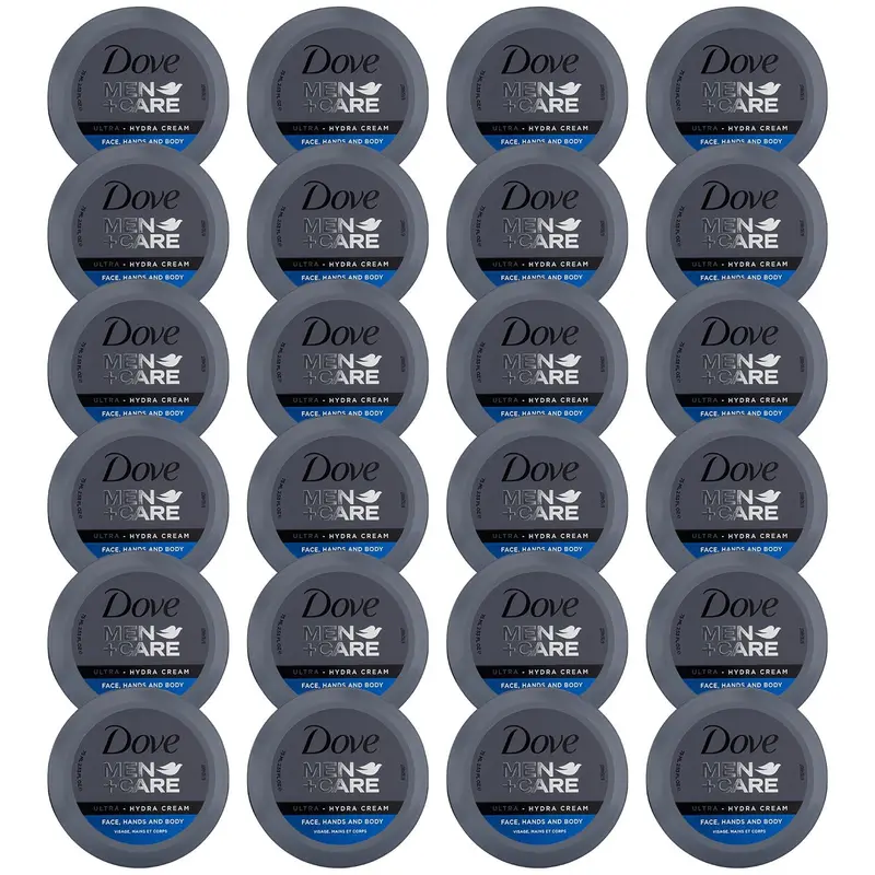 Crème Ultra Hydra Dove Men+Care 3-en-1 – Soin visage, mains et corps pour hommes, pack de 24 pots de 75 ml