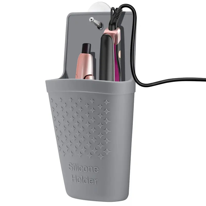 CROWATTS Tapis silicone résistant à la chaleur + Pochette pour fer à lisser — Gris