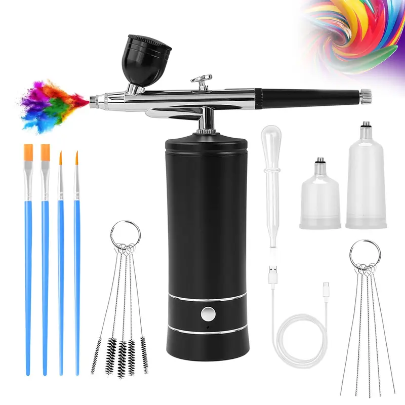 crpen Airbrush Kit avec Compresseur Intégré – Aérographe Sans Fil pour Nail Art, Maquillage et Décor Gâteaux (Noir)