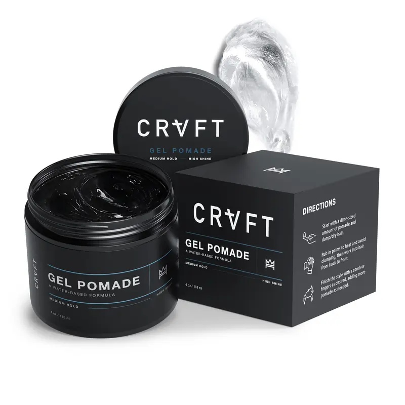 CRVFT Gel Pomade 4oz – Tenue moyenne et brillance naturelle – À base d'eau et lavable | Hair Craft Co.