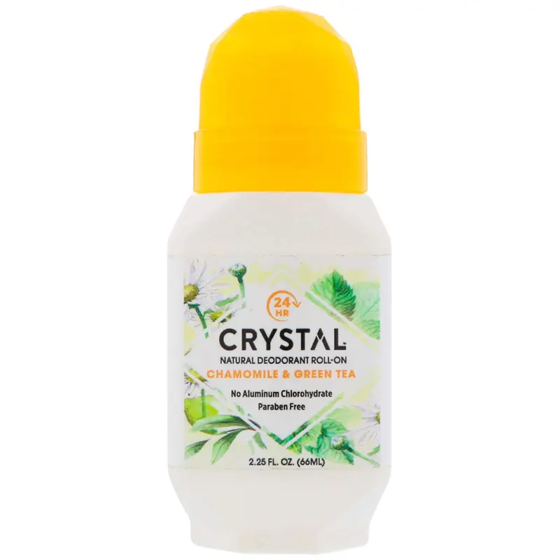 Crystal Essence Déodorant Minéral Roll-On – Camomille & Thé Vert, Pack de 4