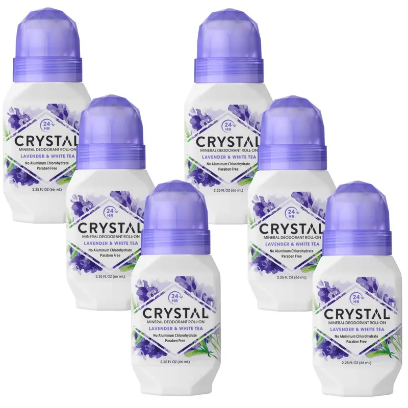 Crystal Essence Déodorant Minéral Roll-On Lavande & Thé Blanc - 2,25 oz (Pack de 6)