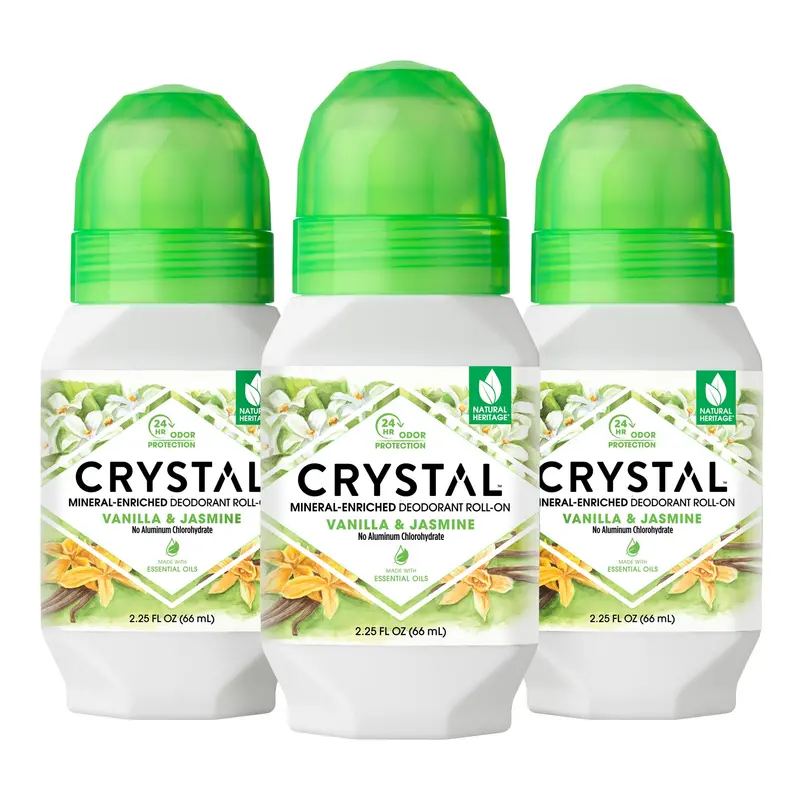 Crystal Essence Déodorant Minéral Roll-On Vanille Jasmine – Lot de 3 (Vegan)