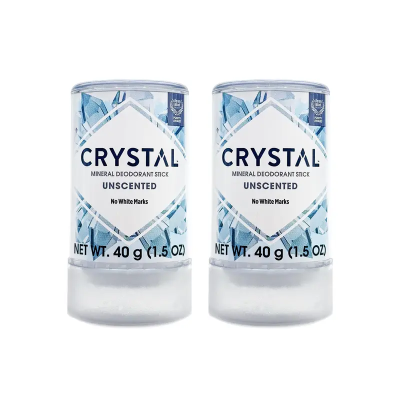 CRYSTAL Travel Stick Minéral – Sans Parfum, Protection des Odeurs 24h, Sans Traces & Sans Collant, Sans Aluminium Chlorohydrate et Sans Parabènes, 1,5 fl oz – Lot de 2