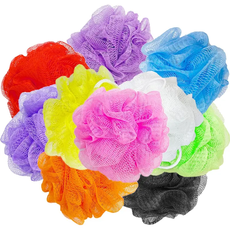 Cshangzei – Lot de 10 eponges-bain mesh colorées 5x5 pouces pour toute la famille