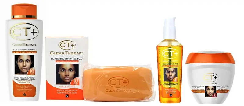 CT+ Clear Therapy Coffret Éclaircissant Extra Léger – Crème, Lotion, Savon, Sérum, Crayon Liner101 et Parfum Échantillon
