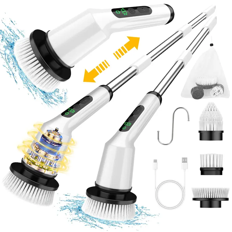 CTMAST Brosse Douche Électrique avec Manche Longue - 2 Vitesses, 3 Têtes, IPX7