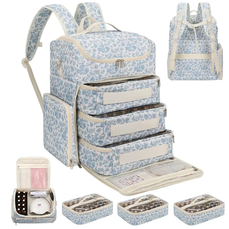 CUBETASTIC Sac Organisateur Vernis Extra Large — 124 Bouteilles + Lampe Pleine Taille (Floral Bleu)