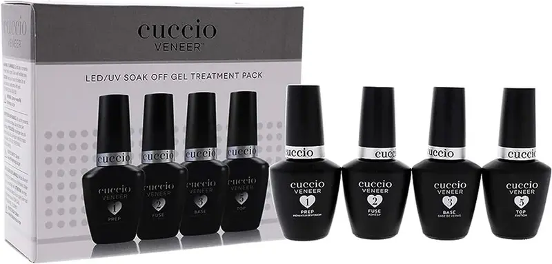 Cuccio Veneer Pack Traitement – Système Gel LED/UV Complet (Préparation, Liaison, Base et Couche de Finition), 13 mL chacun