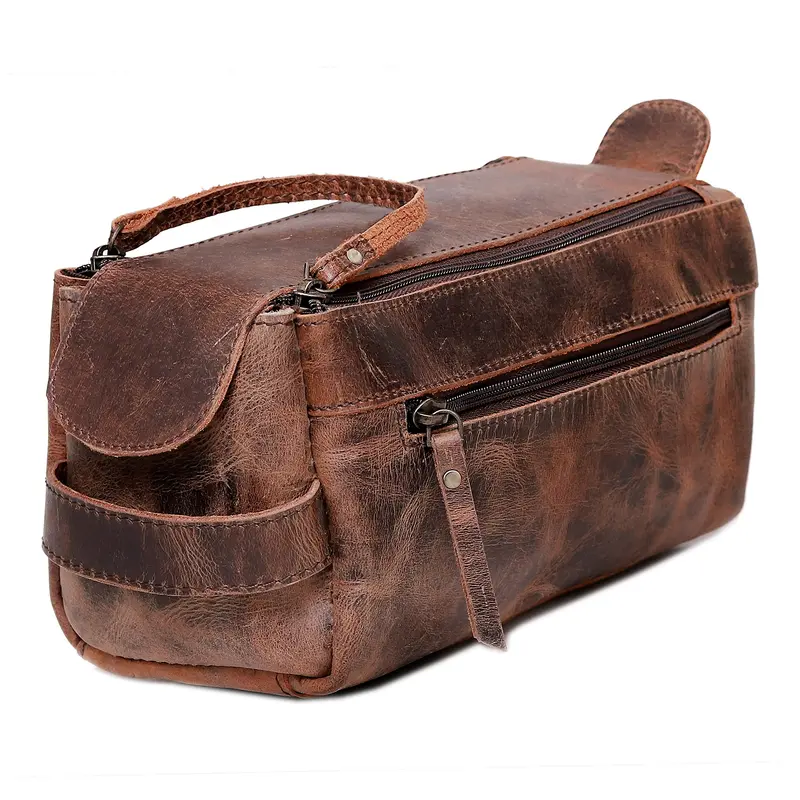 cuero Premium Sac de Toilette en Cuir Buffalo - Kit de Toilette Vintage pour Voyage