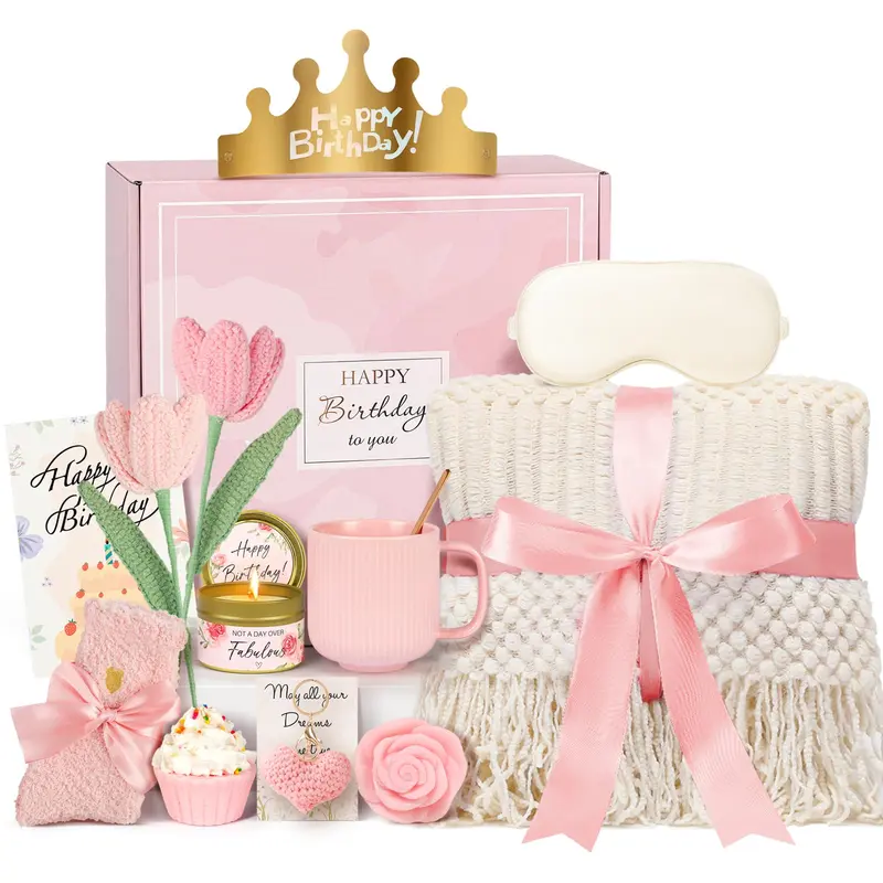 CuriBox – Coffret cadeau d’anniversaire pour femmes, 13 pièces spa rose