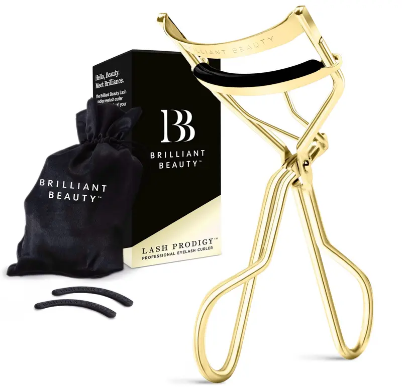 Curleur de Cils Brilliant Beauty – Étui Satin et Tampons de Remplacement, Sans Pinçage, Boucles Dramatiques en Quelques Secondes (Or)