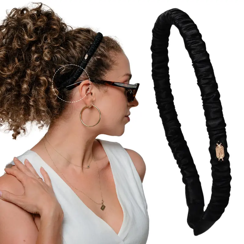 Curlfriend Collective Onyx – Bande de tête en soie Mulberry Comfort Curve, sans glisse