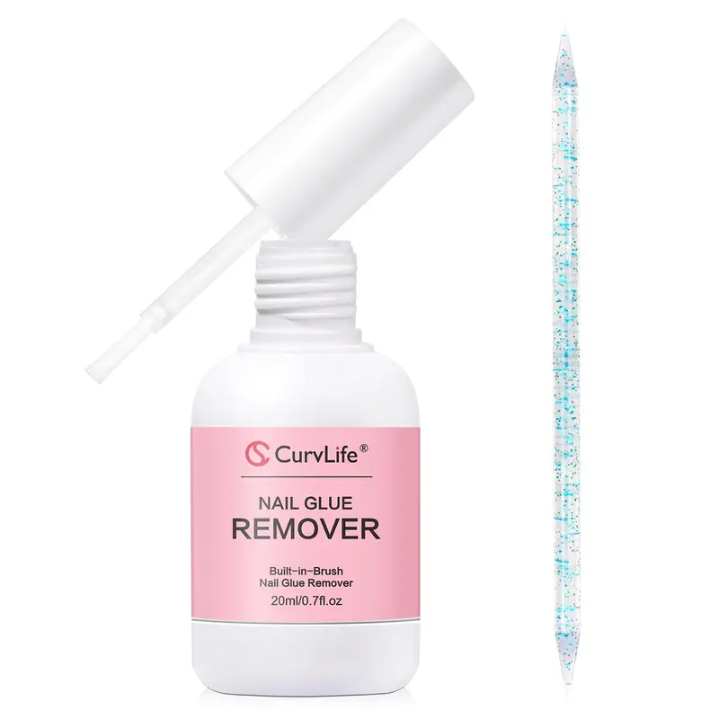 CurvLife Dissolvant Colle Ongles Pinceau Intégré 20 ml – Pour Faux et Ongles Adhésifs, Pousse-Cuticule