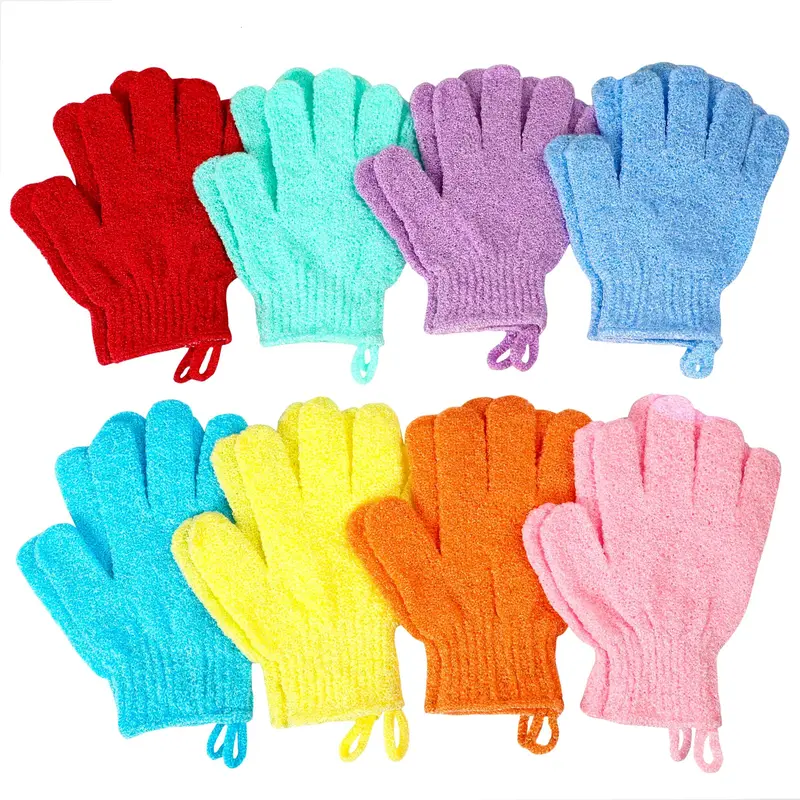 CVNDKN Gants de bain – 16 gants exfoliants, boucle de suspension, 8 couleurs