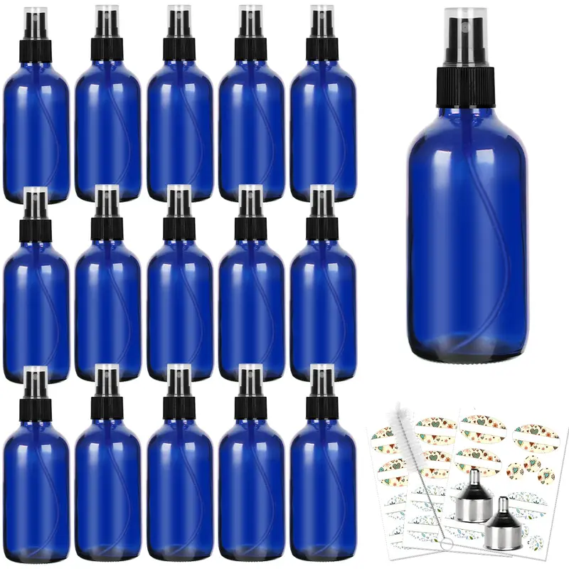 CycleMore – Lot de 16 bouteilles en verre bleu 120 ml avec spray fin