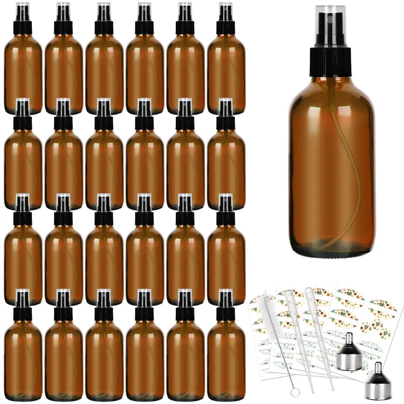 CycleMore Lot de 25 flacons spray en verre ambré 4 oz avec pulvérisation fine — Bouteilles de voyage en verre pour huiles essentielles, parfums et solutions liquides — idée cadeau