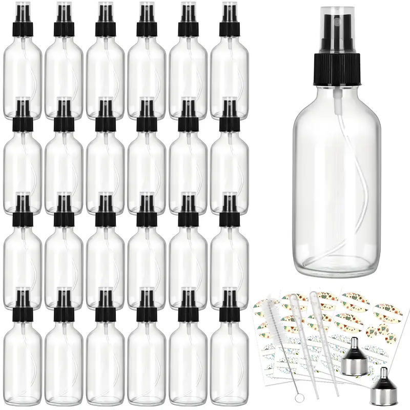 CycleMore – Pack de 25 bouteilles en verre 4oz avec pulvérisateur fin et accessoires