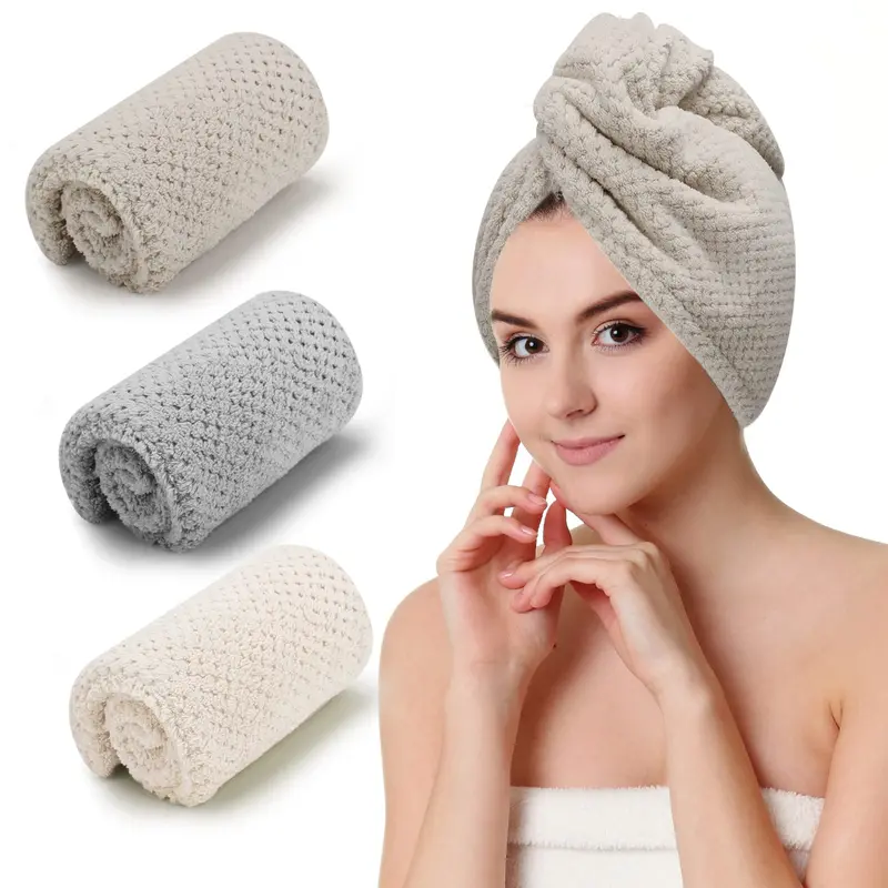 CZZXI 3 PCS Serviettes Microfibre pour Cheveux – Turbans Anti-Frizz pour Cheveux Humides (Beige, Kaki, Gris)