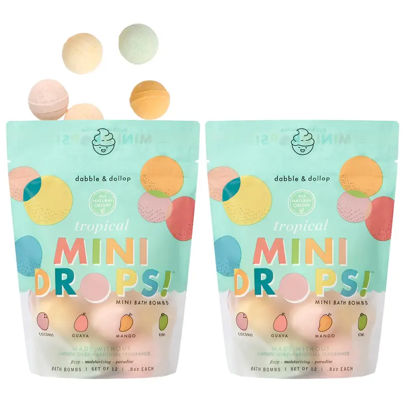 Dabble & Dollop Mini Bombes de Bain – Senteurs Tropicales, Lot de 24, 100% Naturelles