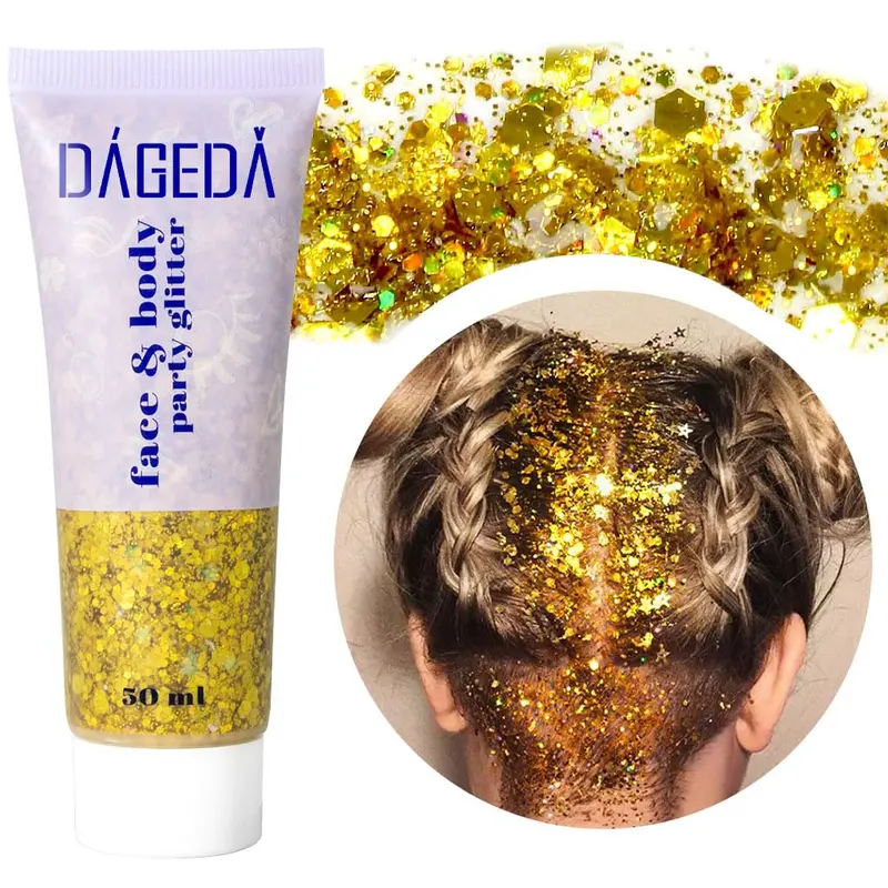 DAGEDA Gel Paillette Or – Gel scintillant holographique pour visage et corps 50 ml