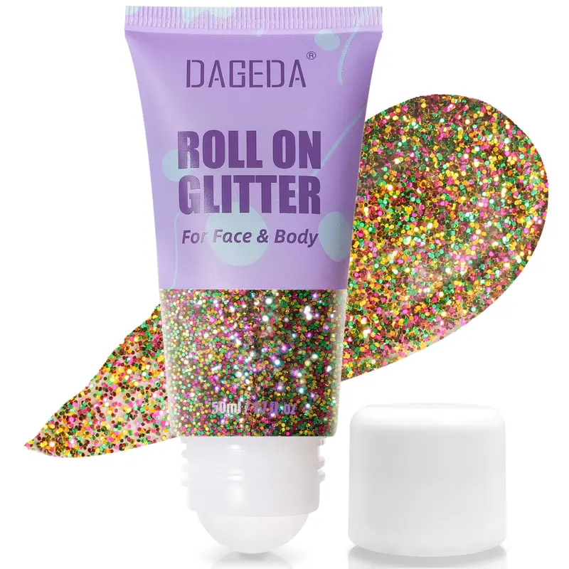 DAGEDA Roll-on Paillettes Mardi Gras – Brillance holographique pour visage, cheveux et corps – 50 ml