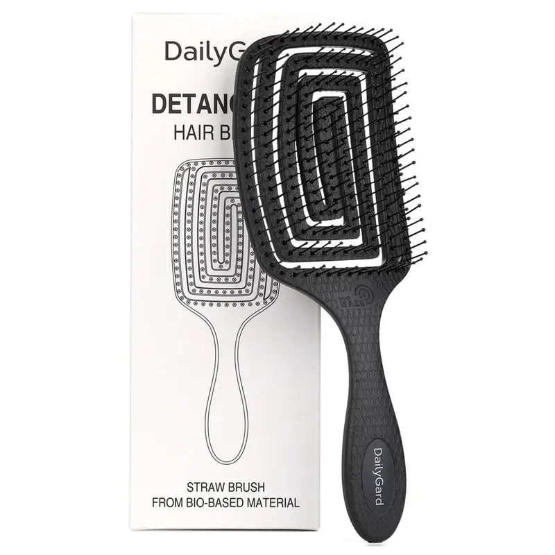 Daily Gard — Brosse démêlante ventilée pour cheveux secs et mouillés, paddle incurvé, noire