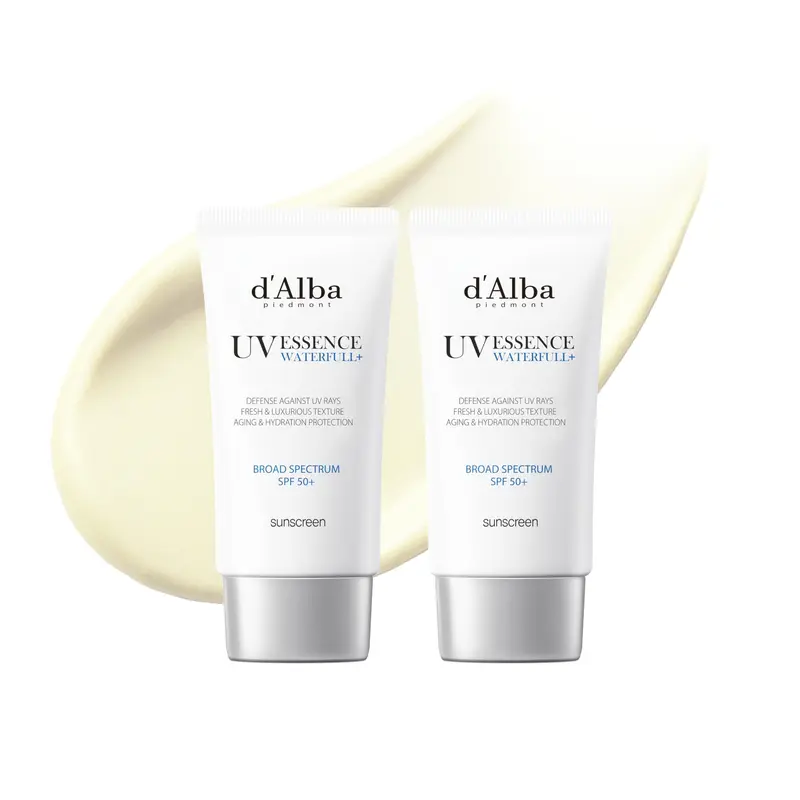 d'alba Piedmont Écran Solaire Waterfull – Essence Hydratante, SPF50+ à large spectre, Cosmétique végan, Tous types de peau (2 x 50 ml)