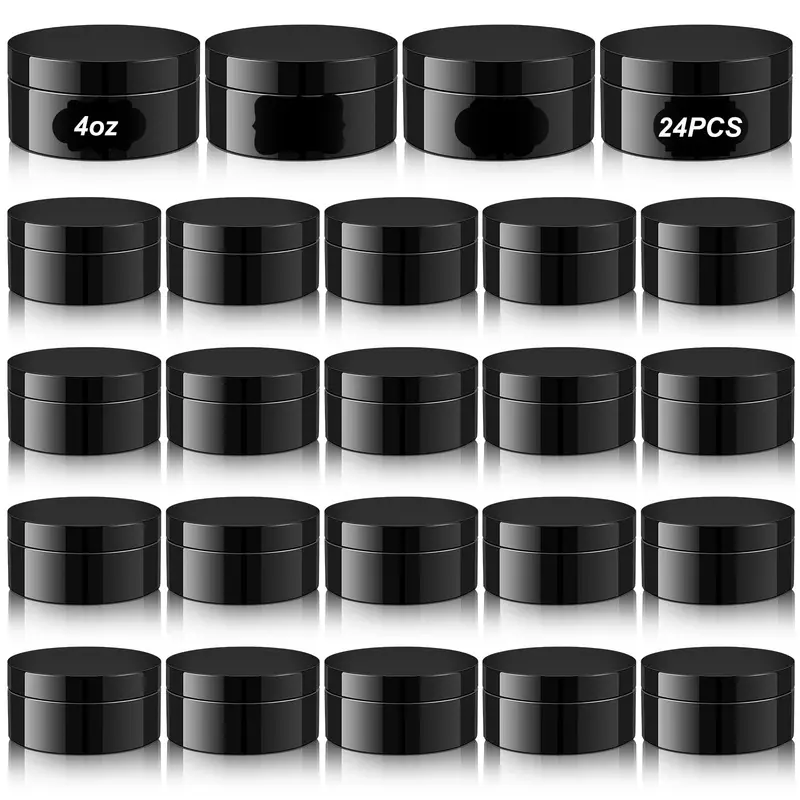 Dandat — 24 bocaux plastiques noirs 4 oz avec couvercle et étiquette
