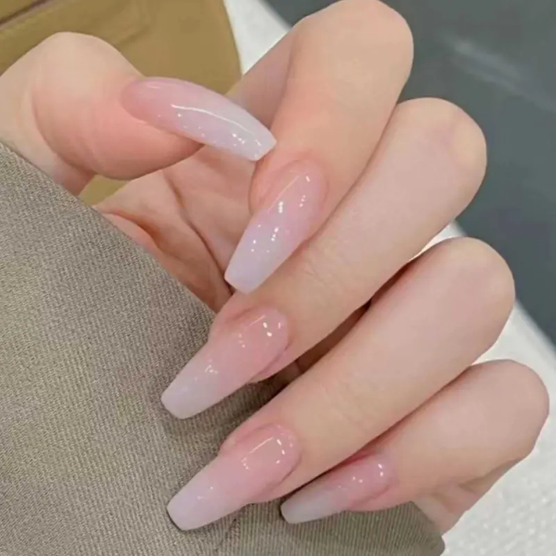 DANMANR Ongles Press On Carré Français Nude – 24 Pièces Rose et Blanc