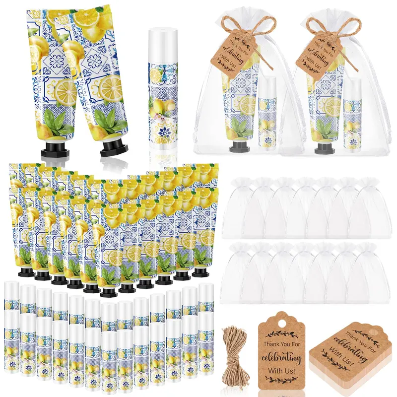 Dansib – Coffret 24 Crèmes Mains Citron et Baumes Lèvres – Cadeau Mariage et Fête Bébé