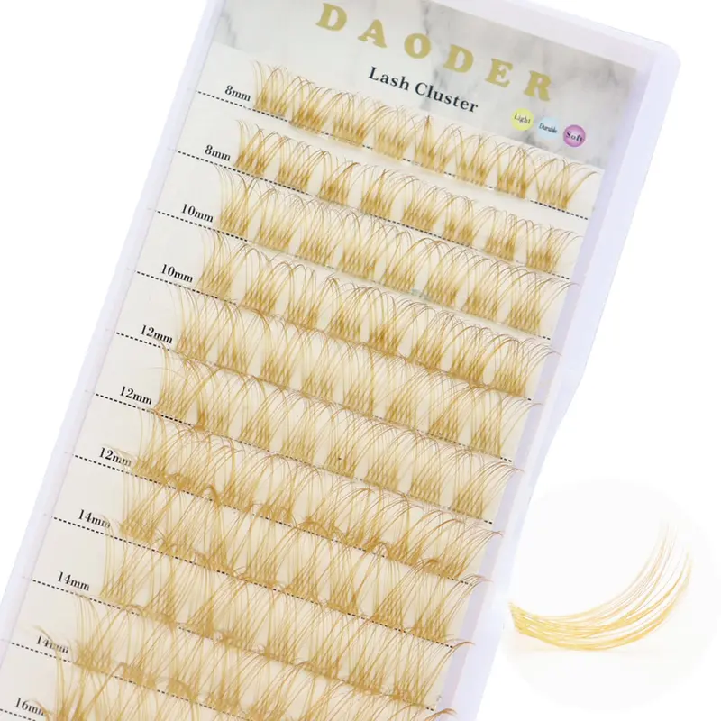 DAODER 007 Grappes cils bruns – extensions claires, bande transparente, courbure en D (96 pièces)