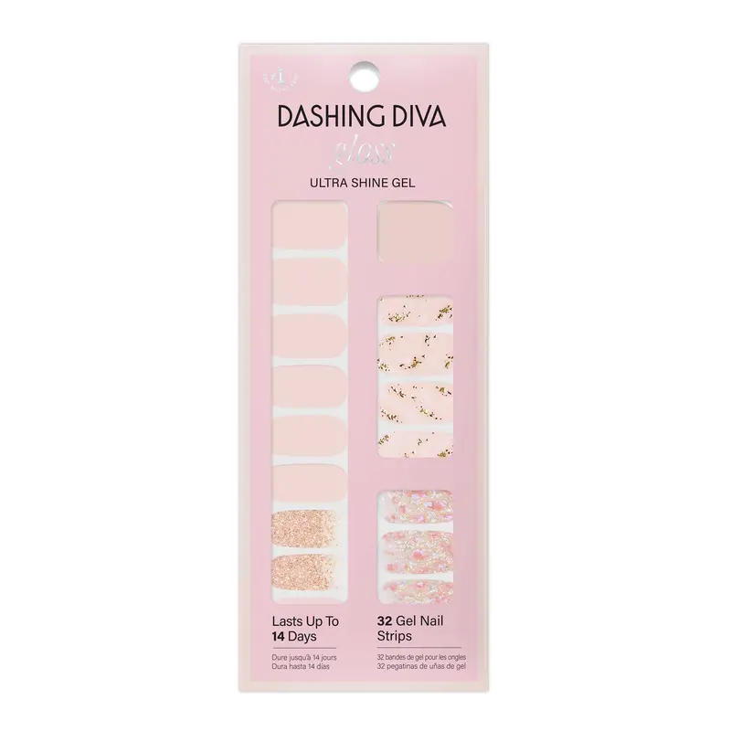 Dashing Diva Gloss – Bandes Ongles Cristal Pur – Sans UV, Résistantes, Longue Tenue | 32 Bandes, 1 Tampon de Préparation, 1 Lime