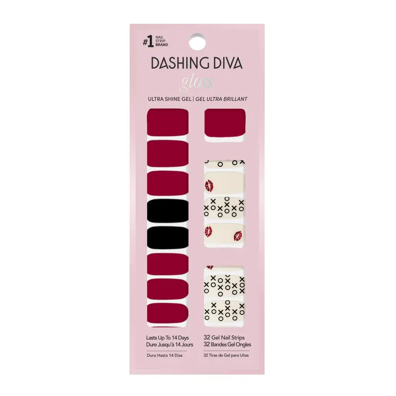 Dashing Diva Valentine Gloss – Bandes Ongles Gel Sans UV, Résistantes et Longue Durée | 32 Bandes, 1 Tampon Préparation, 1 Lime