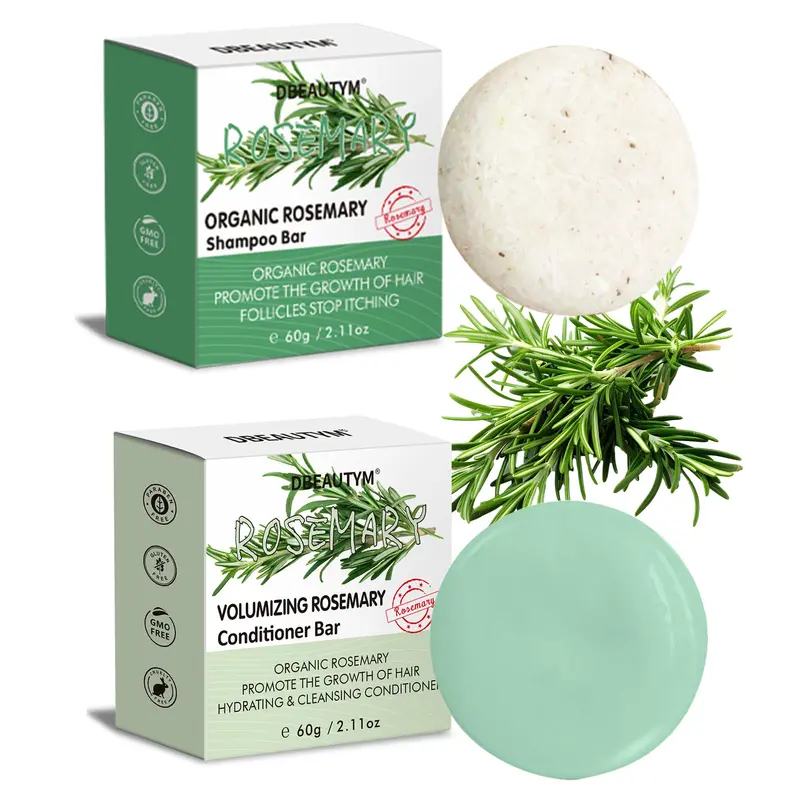 DBEAUTYM Ensemble Shampoing et Après-Shampoing Solides Romarin – Volume Pour Cheveux Fins (Ensemble Double)