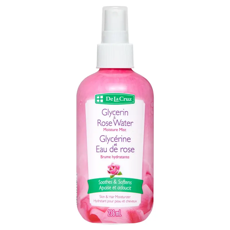 De La Cruz – Spray eau de rose et glycérine pour visage et cheveux | Tonique visage et brume hydratante 236 ml