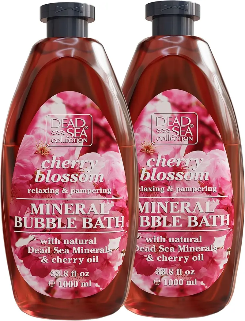 Dead Sea Collection Bain Moussant Bulle – Fleur de Cerisier, Huile de Graines de Cerise et Sel de Mer – Hydratant et Nourrissant – Lot de 2 bouteilles (1 L chacune)