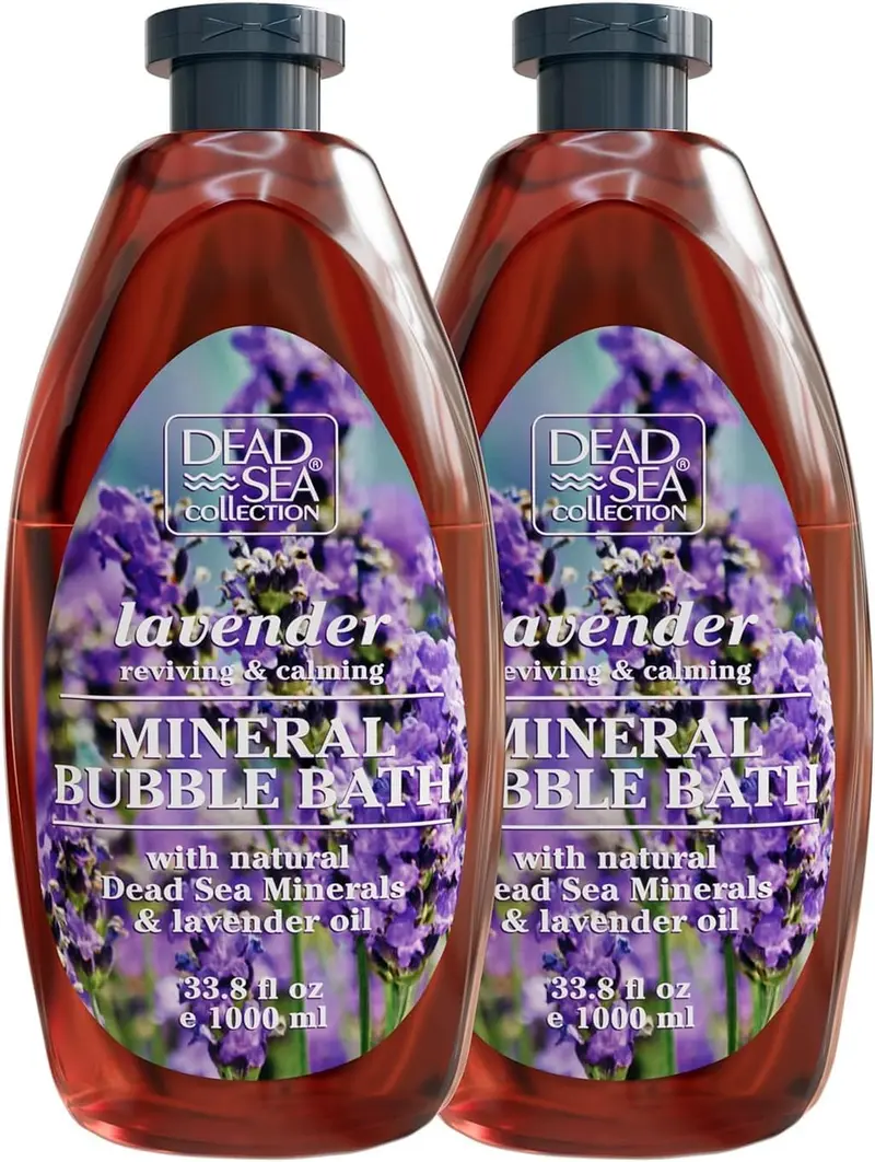 Dead Sea Collection – Bain Moussant Lavande pour Femmes et Hommes – Huile de Lavande et Minéraux de la Mer Morte – Hydratant et Nourrissant – Lot de 2 (67,6 fl.oz)