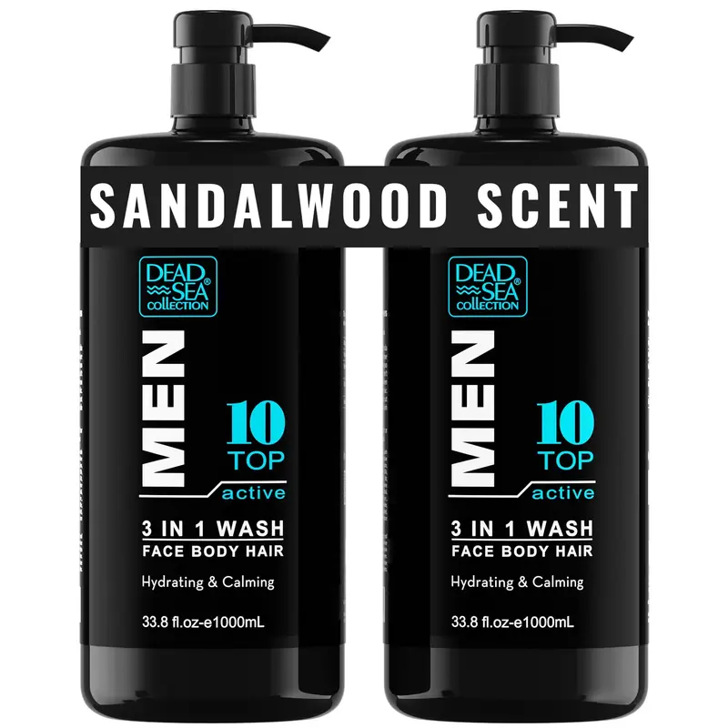 Dead Sea Collection Gel Douche 3 en 1 Homme – Lot 2 × 1000 ml, Minéraux Mer Morte & Santal
