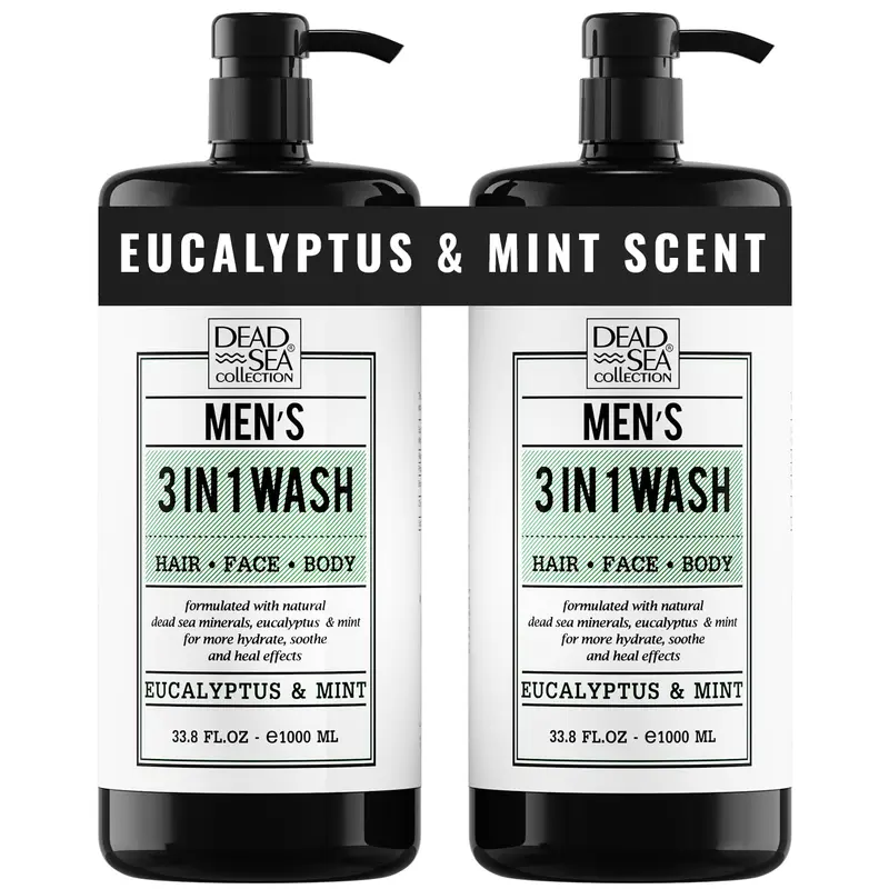 Dead Sea Collection Gel Douche Eucalyptus Mint 3 en 1 pour Hommes – Corps, Cheveux et Visage – Lot de 2 x 1000 ml