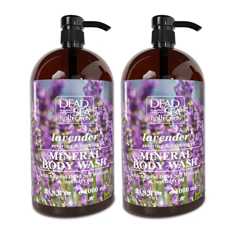 Dead Sea Collection Gel Douche Lavande pour Femmes et Hommes – Minéraux Pur Mer Morte et Huile de Lavande – Nettoyage Doux et Hydratation – Pack de 2 (67,6 fl oz)